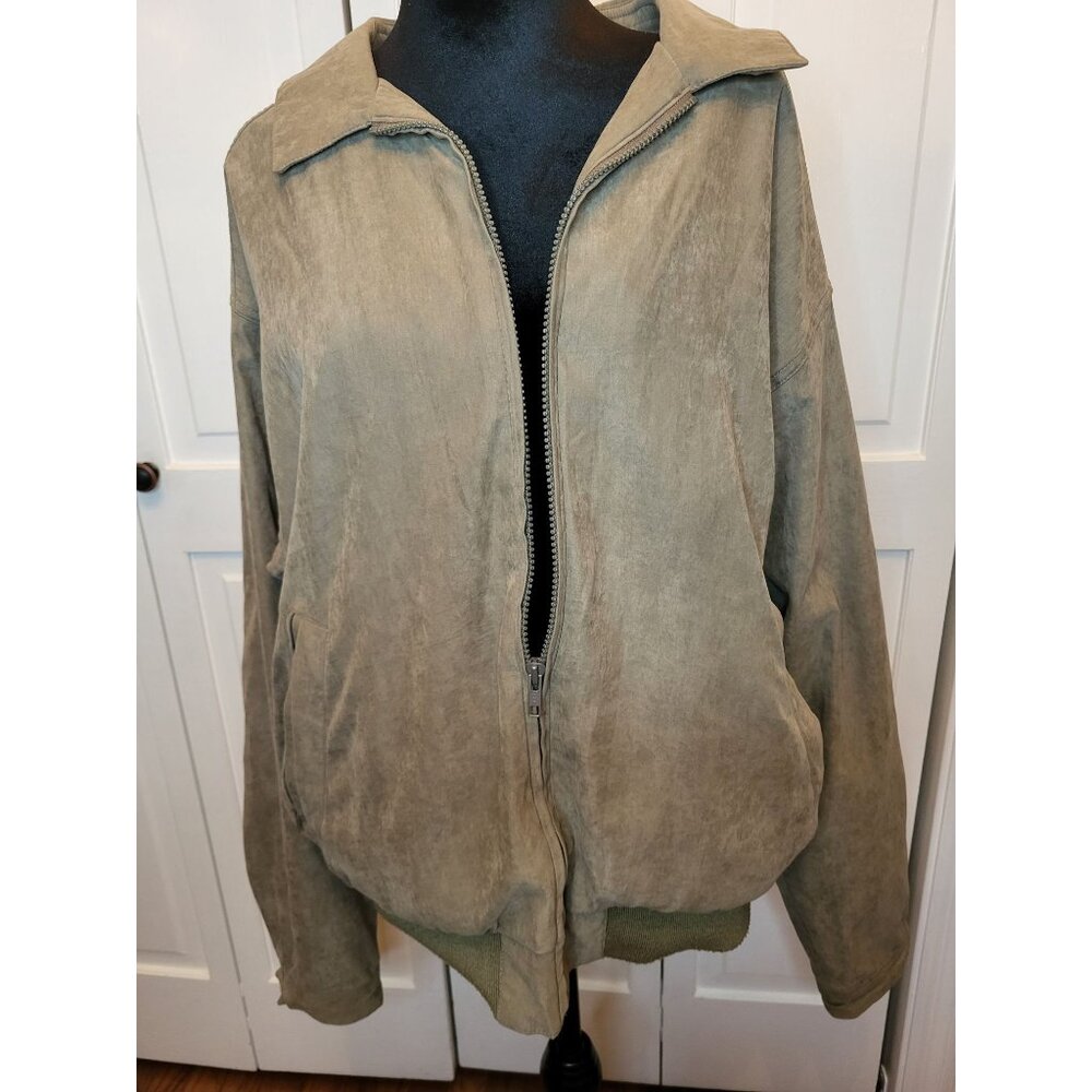 Men's Vintage 90s Tan Microfiber Bomber Windbreaker L Retro Preppy Gorpcore